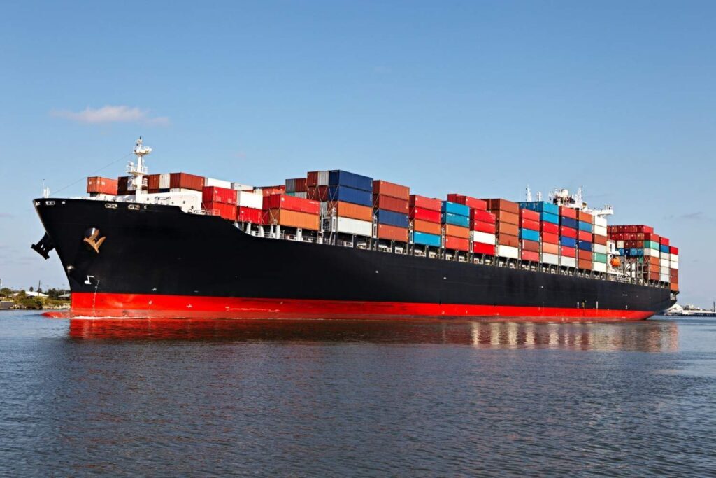 A cargo ship in a port